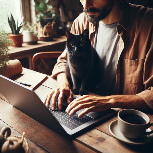 Writing on a laptop with a cat in your lap